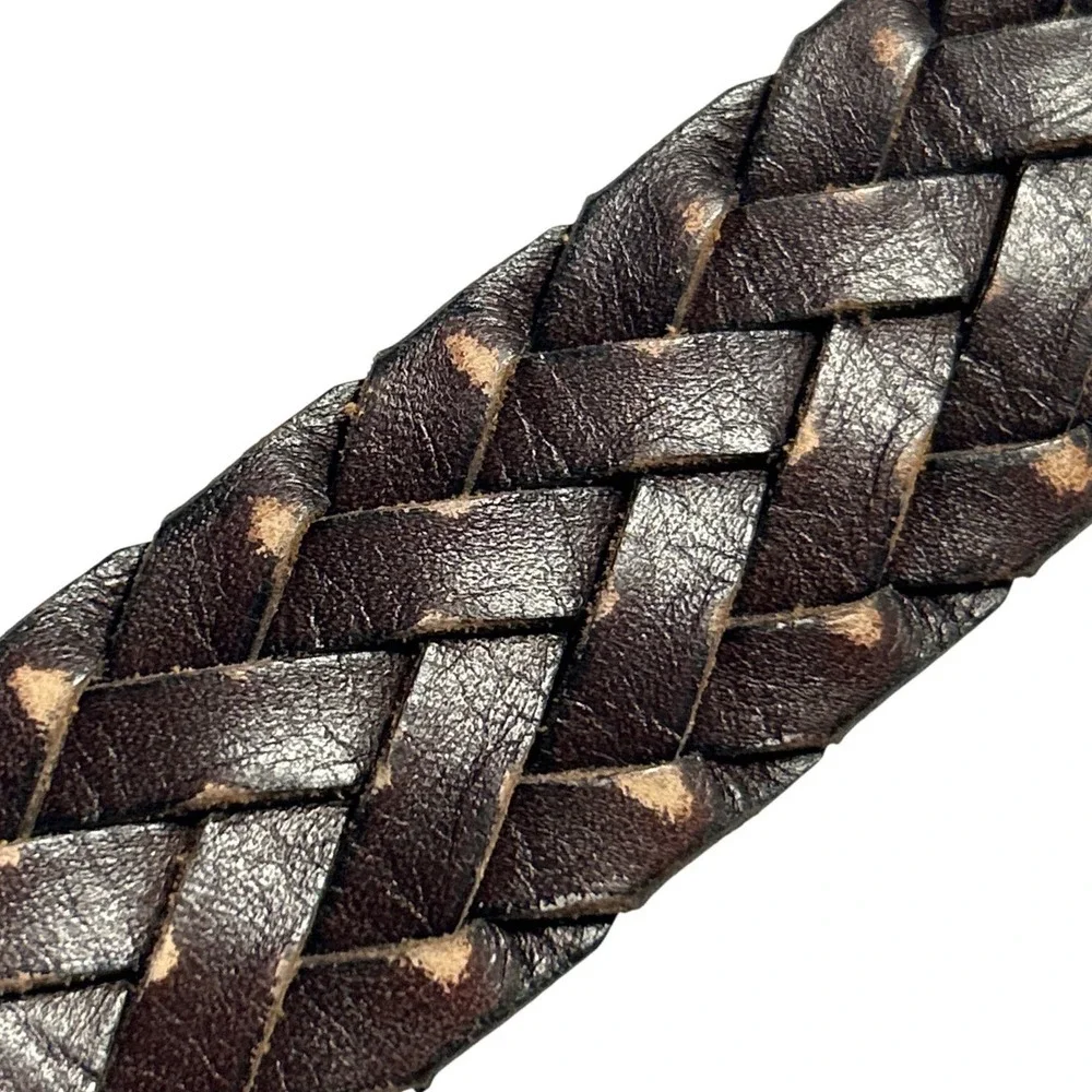 Charles Tyrwhitt Mens Brown Braided Genuine Leather Belt Size 38-40 Brass Buckle